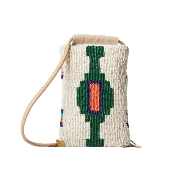 Free People Handbags - Free People Bobbi Beaded Crossbody Purse Bag Cream Orange Green Blue Tan